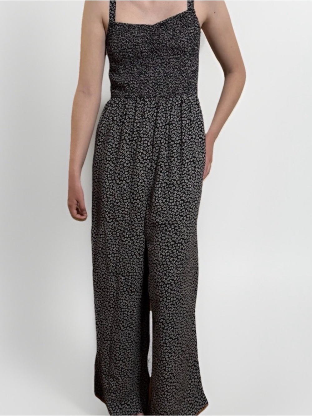 Madewell Black Floral Maxi Dress Size Large Spaghetti Strap Boho Minimalist